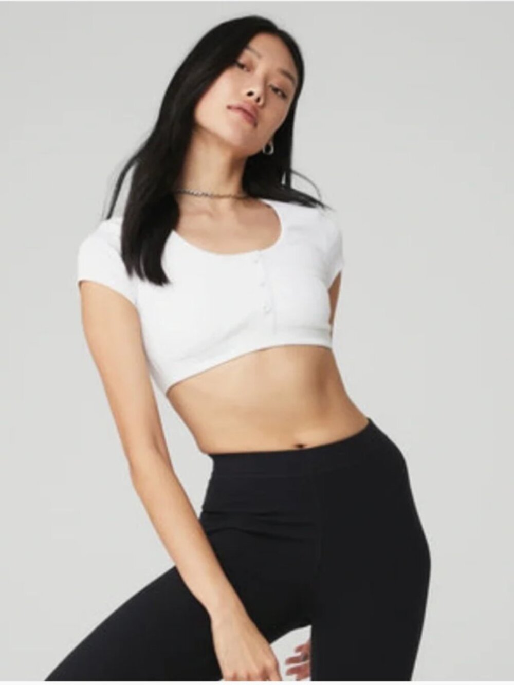 ALO  Yoga Blissful Henley Bra Top White